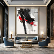 Load image into Gallery viewer, Black &amp; Red Bold Abstract Painting, Perfect for Edgy Living Room &amp; Creative Studio LargeART2088
