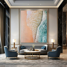 Load image into Gallery viewer, “Coastal Embrace” – Pink &amp; Blue Aerial Beach - view Abstract Acrylic Art DTP044

