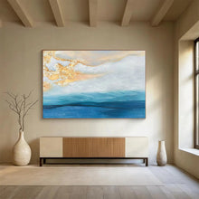 Load image into Gallery viewer, Golden &amp; Blue Seaside Abstract - Dreamy Living Room or Bedroom Art LargeART1521
