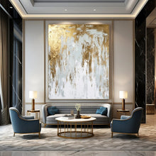 Load image into Gallery viewer, “Gilded Frostfall” – White, Gray &amp; Gold Abstract Acrylic with Icy Textures DTP074
