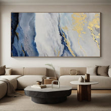 Load image into Gallery viewer, Blue and Gold Cloudy Landscape Acrylic Art - Ideal for Luxury Bedroom &amp; Zen - inspired Living Room LargeART0584
