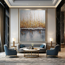 Load image into Gallery viewer, Gray &amp; Gold Reeds Abstract Painting, Ideal for Modern Living Room &amp; Nature - Inspired Office LargeART2103
