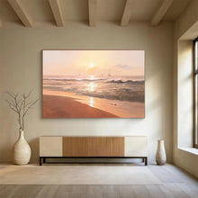 Load image into Gallery viewer, “Sunset Beach with Sailboats” - Impressionistic Abstract Acrylic, Ideal for Beach House and Coastal Dining Room DLZ264
