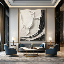 Load image into Gallery viewer, “White &amp; Black Crescents” – Thick white impasto and black strokes, curved shapes DTP387
