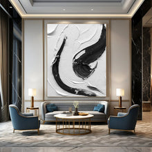 Load image into Gallery viewer, “Dynamic Black Strokes” – Jagged black impasto on white, varied textures DTP377
