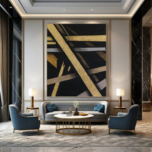 Load image into Gallery viewer, “Gilded Geometry” - Black, Gold, and Silver Abstract Art, Abstract Painting on Canvas DKH1094
