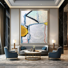 Load image into Gallery viewer, “Architectural Abstraction” - Grey, Blue, Yellow, Red Structural Art on Canvas DKH1103
