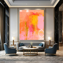 Load image into Gallery viewer, Coral &amp; Orange Abstract Collage Painting, Ideal for Bohemian Living Room &amp; Creative Studio LargeART2003
