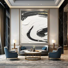 Load image into Gallery viewer, “Gilded Black Waves” – Black impasto with gold accents, on white background DTP378
