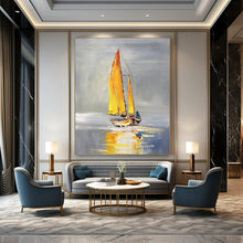 Load image into Gallery viewer, Impressionistic Abstract Sailboat Art, Yellow - Sailed Painting for Nautical Bedroom &amp; Lakeside Cottage LargeART2198
