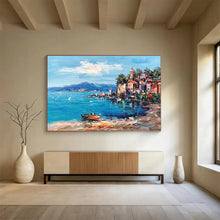 Load image into Gallery viewer, “Coastal Village Charm” - Vibrant Seaside Town Abstract Acrylic, Suits Porch and Nautical Gallery DLZ230
