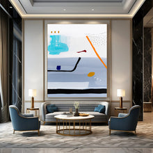 Load image into Gallery viewer, “Minimalist Journey” - Grey, Orange, Blue, Red Abstract Pathway Art on Canvas DKH1098
