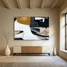 Load image into Gallery viewer, Modern Abstract Collage in Black, White, and Gold Abstract acrylic painting DLZ127
