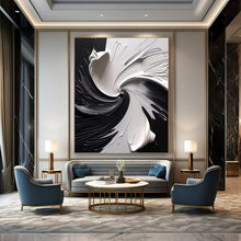 Load image into Gallery viewer, “Black &amp; White Swirled Impasto” - Textured Abstract Art on Canvas DKH1474
