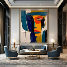 Load image into Gallery viewer, Blue &amp; Orange Cubist Abstract Painting, Ideal for Modern Art Studio &amp; Bold Living Room LargeART2125
