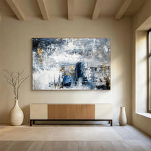 Load image into Gallery viewer, Blue Gray Gold Abstract Hand-Painted Abstract Acrylic Art for Modern Living Room Edge LargeART1623
