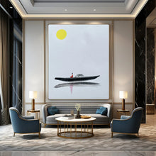 Load image into Gallery viewer, Minimalist Abstract Painting, Black &amp; Yellow, Boat Scene for Living Room &amp; Study LargeART2163
