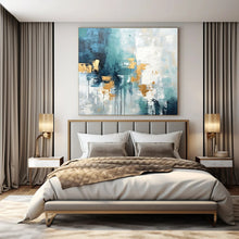 Load image into Gallery viewer, Teal and Gold Abstract Drip Acrylic Art, Great for Spa &amp; Creative Studio LargeART1039
