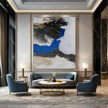 Load image into Gallery viewer, “Blue - Grey Abstract with Gold Twigs” - Blue, Grey, Black, Gold Abstract Art on Canvas DKH1231
