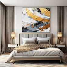 Load image into Gallery viewer, Black, White, and Gold Abstract Swirls Canvas Painting, Perfect for Industrial - Chic Loft &amp; Art - Forward Gallery LargeART1243
