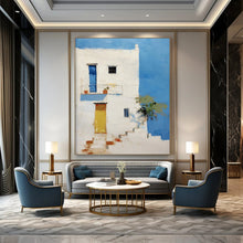 Load image into Gallery viewer, Mediterranean - Style Abstract Building Painting, Suited for Beach House Living Room &amp; Travel - Inspired Café LargeART1837
