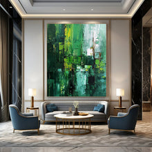 Load image into Gallery viewer, “Vibrant Green Abstract Layers” - Expressionistic Abstract Acrylic, Great for Contemporary Bedroom and Art Studio DTP012
