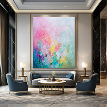 Load image into Gallery viewer, “Pastel Blossom” – Pink, Blue, Yellow &amp; Purple Abstract Acrylic with Textured Flowers DTP070
