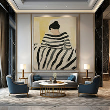 Load image into Gallery viewer, Yellow - Black - White Abstract Figure Art, Perfect for Eclectic Living Room &amp; Stylish Home Office LargeART2037
