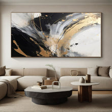 Load image into Gallery viewer, Black - White - Gold Swirl Art for Modern Penthouse &amp; Art Gallery LargeART0847
