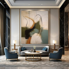 Load image into Gallery viewer, “Swirling Hues” – Flowing lines, mix of olive, teal, and amber on light backdrop DTP365
