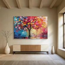 Load image into Gallery viewer, Colorful Tree “Patchwork Blossoms” Painting on Canvas, Whimsical Nature Art DKH858
