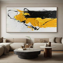 Load image into Gallery viewer, Black, Yellow, and White Textured Strokes Acrylic Art - Great for Modernist Kitchen &amp; Eclectic Bedroom LargeART0606
