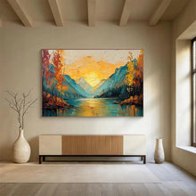Load image into Gallery viewer, Mountain Sunset “Golden Valley” Painting on Canvas, Impasto Landscape Art DKH861

