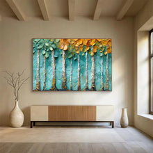 Load image into Gallery viewer, Textured Birch “Teal Grove” Painting on Canvas, Impasto Forest Art DKH822
