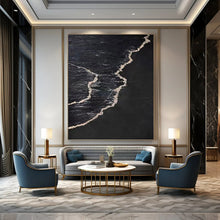 Load image into Gallery viewer, “Black &amp; White Waves” Abstract Coastal - Inspired Painting on Canvas, Dramatic Decor DKH959
