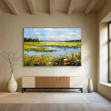 Load image into Gallery viewer, Vivid Landscape Abstract Painting with Blue Sky, Green Fields and Flowers for Countryside - Style Living Room &amp; Relaxing Garden Café DKH271
