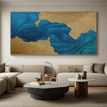 Load image into Gallery viewer, Oversized Blue and Gold Abstract Flow Acrylic for Luxury Hotel Lobby &amp; Sophisticated Home Office LargeART0343
