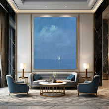 Load image into Gallery viewer, Subtle Blue - Toned Distant Sailboat Abstract Painting, Ideal for Minimalist Bedroom &amp; Meditative Space LargeART1879
