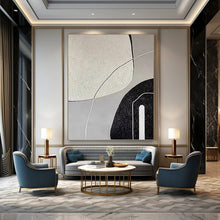 Load image into Gallery viewer, “Textured Shape Interplay” - Grey, Black, White Abstract Art on Canvas DKH1139
