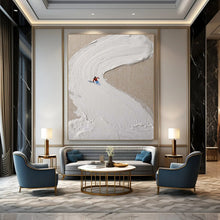 Load image into Gallery viewer, “Ski Slope Impasto” ，Cream - colored impasto forming a ski slope, with a small skier in red and blue. DTP311
