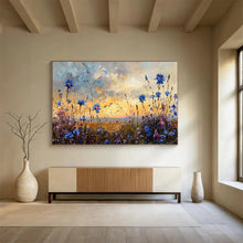 Load image into Gallery viewer, Blue Wildflower Meadow at Sunset Abstract Painting on Canvas - “Evening Blooms” DKH698
