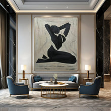 Load image into Gallery viewer, Monochrome Abstract Painting, Black &amp; Beige, Figure Art for Yoga Studio &amp; Bedroom LargeART2164
