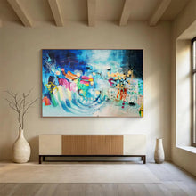 Load image into Gallery viewer, Blue &amp; Colorful Abstract Fusion - Energetic Living Room Art LargeART1503
