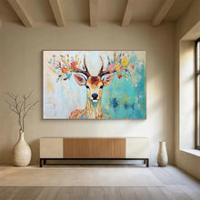 Load image into Gallery viewer, Colorful Deer “Floral Antlers” Painting on Canvas, Whimsical Wildlife Art DKH803
