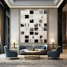 Load image into Gallery viewer, “Black and White Square Abstraction” - Black, White Abstract Art on Canvas DKH1133

