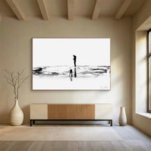 Load image into Gallery viewer, Black and White Silhouette by the Water Abstract acrylic painting DLZ114
