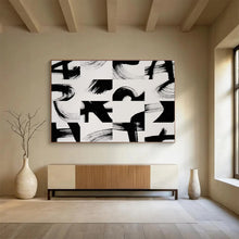 Load image into Gallery viewer, Black And White Abstract Brushstroke Painting On Canvas DKH447
