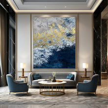 Load image into Gallery viewer, “Blue, White and Gold Abstract” - Luxe Abstract Art on Canvas DKH1549
