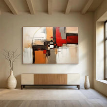 Load image into Gallery viewer, Geometric Abstract in Reds &amp; Oranges - Dynamic Living Room Art LargeART1508

