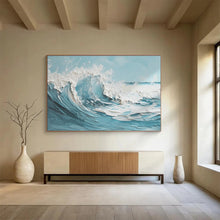 Load image into Gallery viewer, 3D Textured Blue &amp; White Wave Abstract Painting - Perfect for Coastal Bedroom &amp; Nautical Restaurant DKH042
